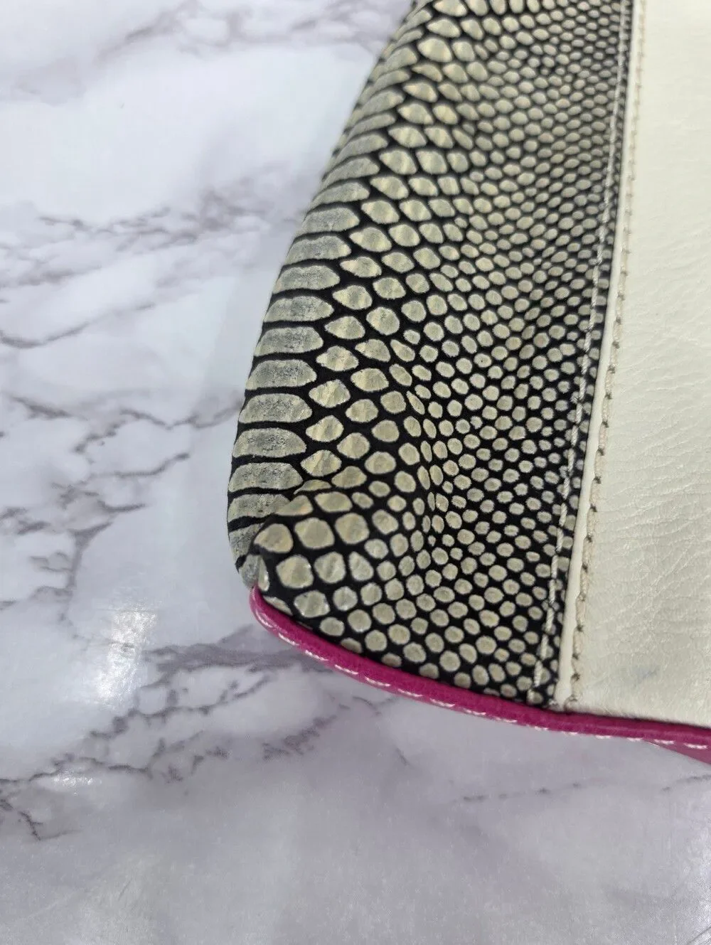 Foley & Corinna Colorblock Leather Clutch Bag in Cream Taupe Fuchsia Snakeskin